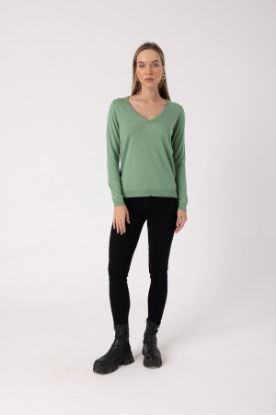 Picture of V-Neck Soft Textured Mercerized Long Sleeve Women’s Sweater