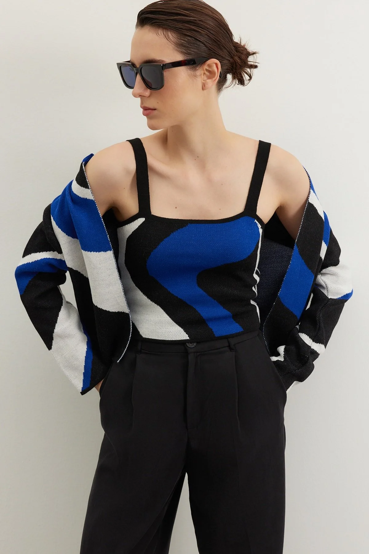 Picture of Saks Desenli 2'li Bluz-Hırka Triko Hırka