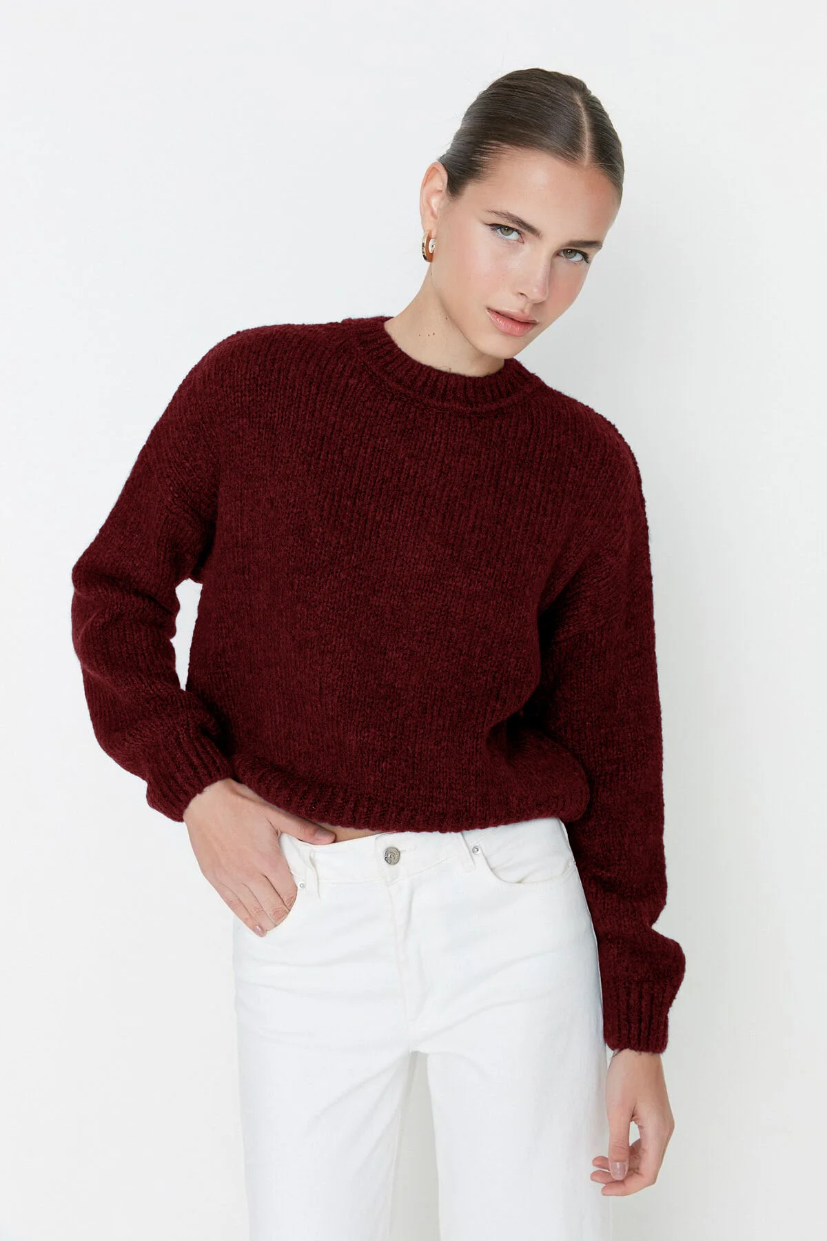 Picture of Bordo Geniş Kalıp Yumuşak Dokulu Basic Triko Kazak